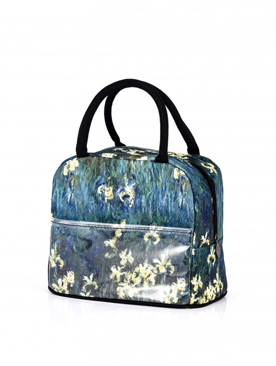 Oil Painting Insulated Lunch Bag with Zip Closure and Outside Pocket